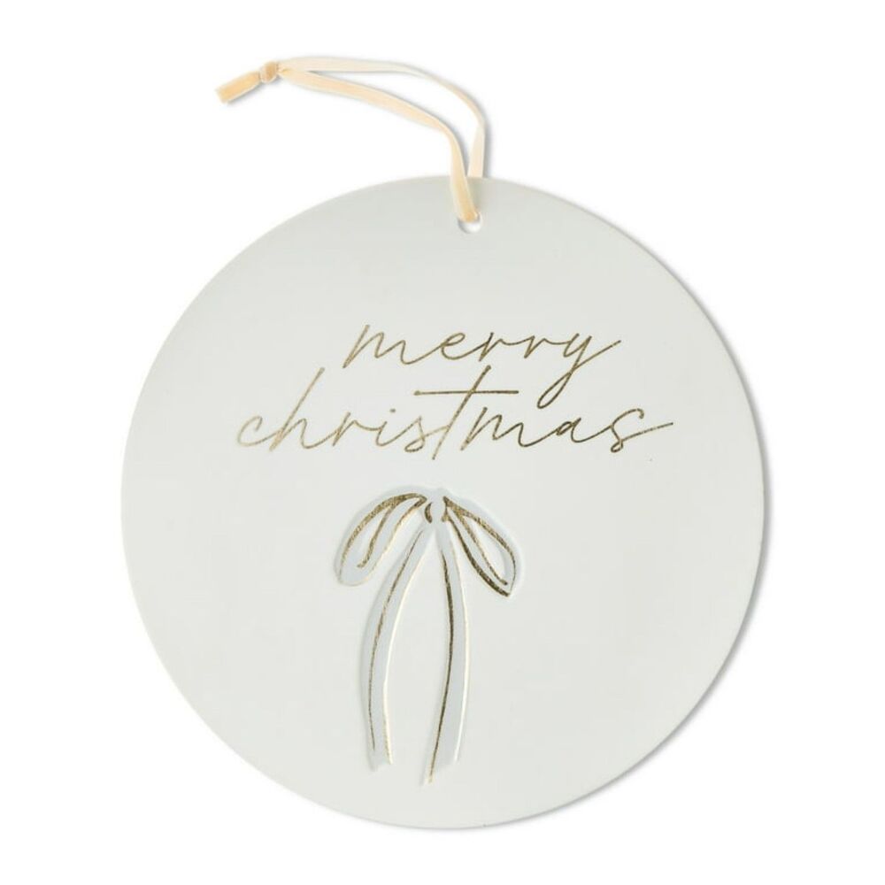 Set of 2 Stoneware "Merry Christmas" Hanging Decor NEW